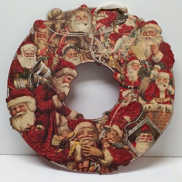 Annie Schickel -  Vintage Style Santa Postcard Wood Christmas Wreath - Picture 2 of 3